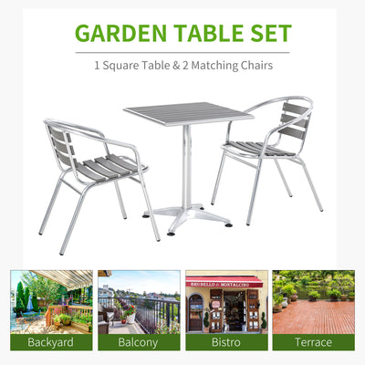 3-Piece Outdoor Patio Bistro Table Set with Aluminum Frame, Woodgrain-Style Tabletop & Draining Slat Design