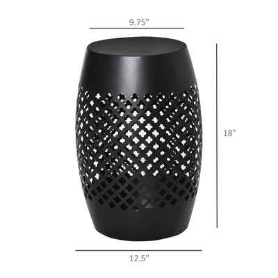 12" Steel Outdoor Side Table, Round Hollow Drum Patio End Table, Accent Table for Indoor and Outdoor