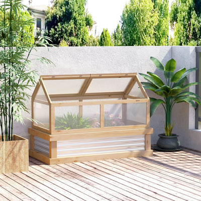 48" x 24" x 32.25" Elevated Planting Beds Garden Wooden Cold Frame Greenhouse Flower Planter Protection Wood