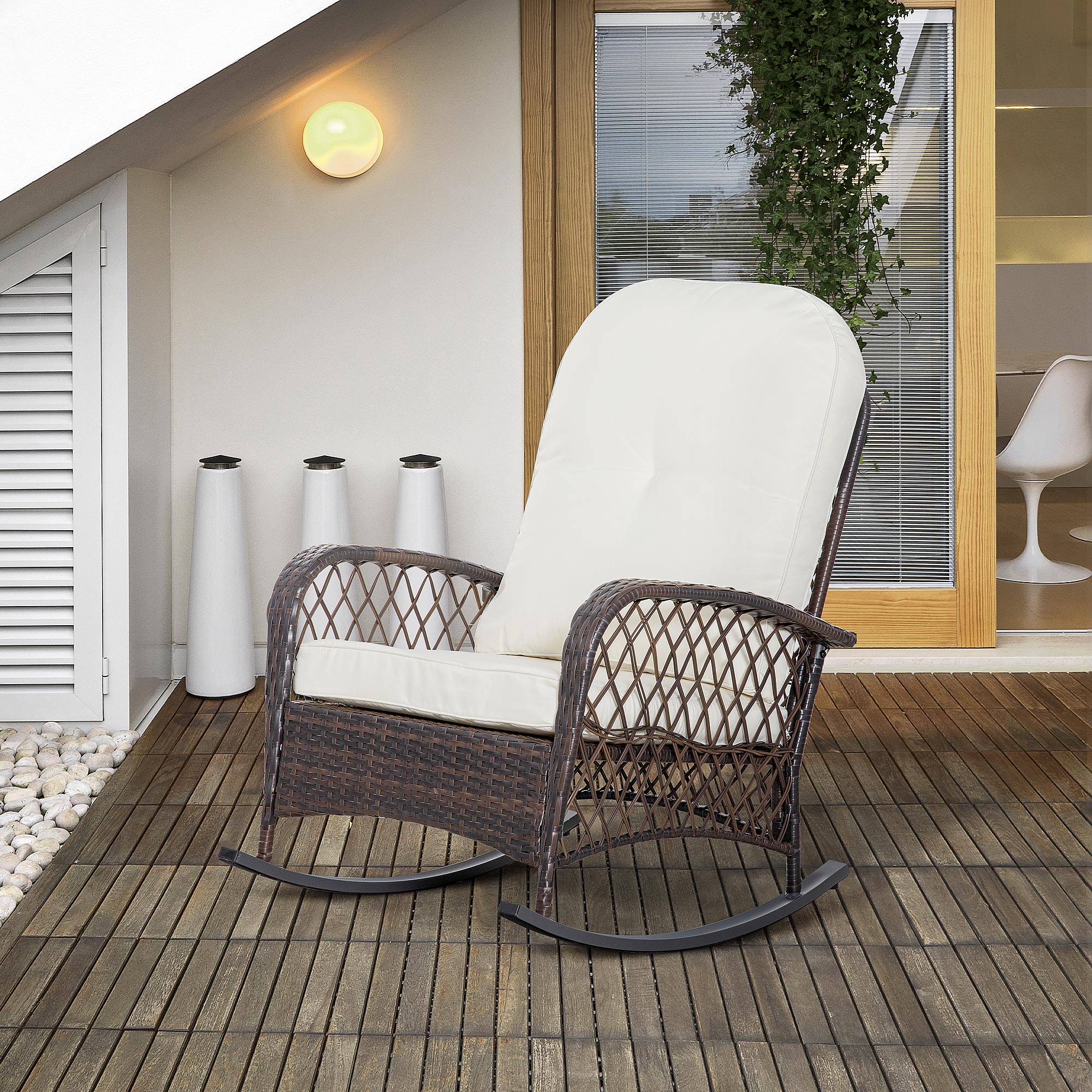 Rattan Porch Rocker w/ Plush Cushion