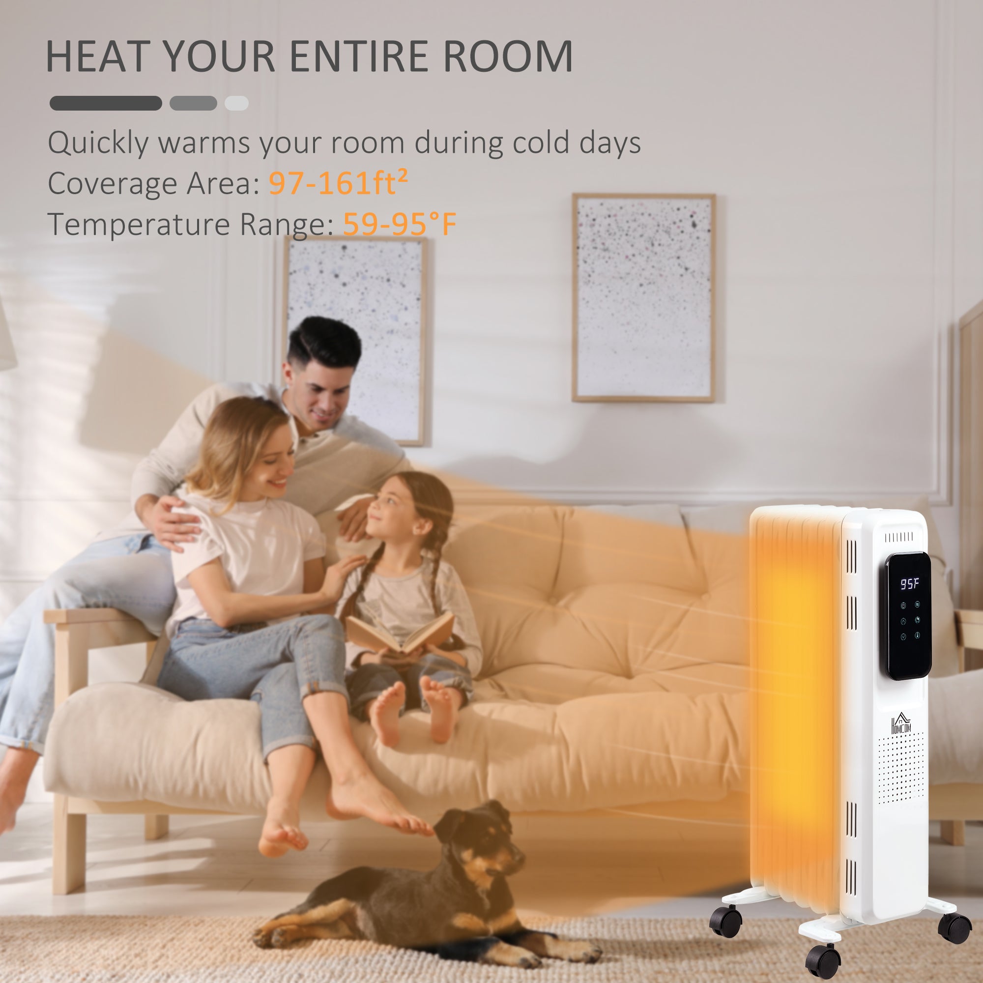 24.75" Electric Space Heater, Freestanding 161 Sq. Ft. Heater with 3 Modes, Timer, and Remote, 1500 W, White