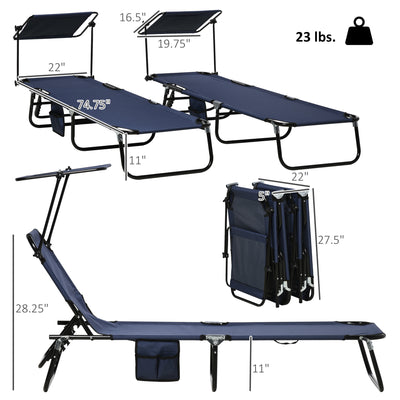 Chaise Pool Lounge Chairs Set of 2, Outdoor Sun Tanning Chairs, Reclining Back, Steel Frame and Side Pocket