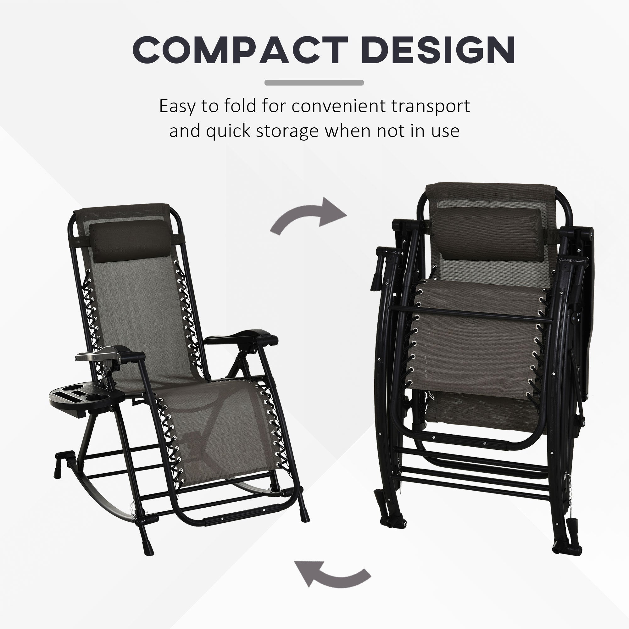 Outdoor Rocking Chairs, Foldable Reclining Zero Gravity Lounge Rocker with Pillow, Cup & Phone Holder, Combo Design with Folding Legs