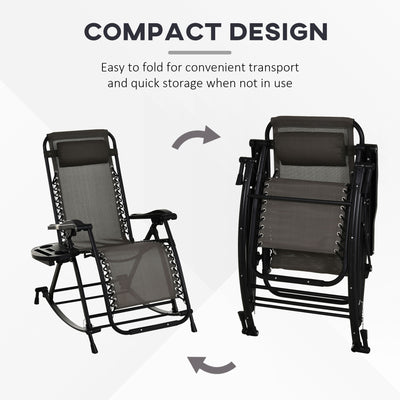 Outdoor Rocking Chairs, Foldable Reclining Zero Gravity Lounge Rocker with Pillow, Cup & Phone Holder, Combo Design with Folding Legs