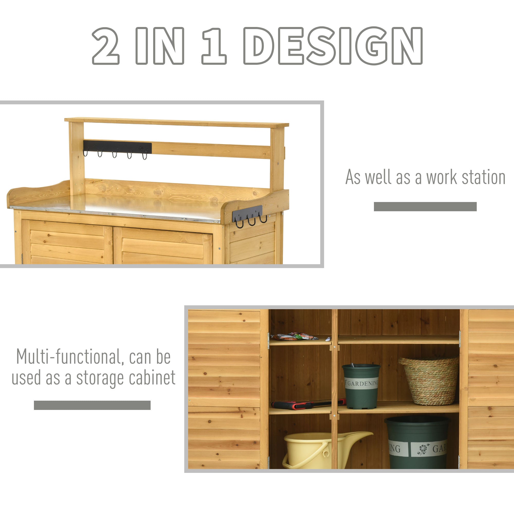 Backyard Garden Tool Storage Shed, Outdoor Storage & Potting Bench with 2 Magnetic Close Doors & Large Interior Storage Space