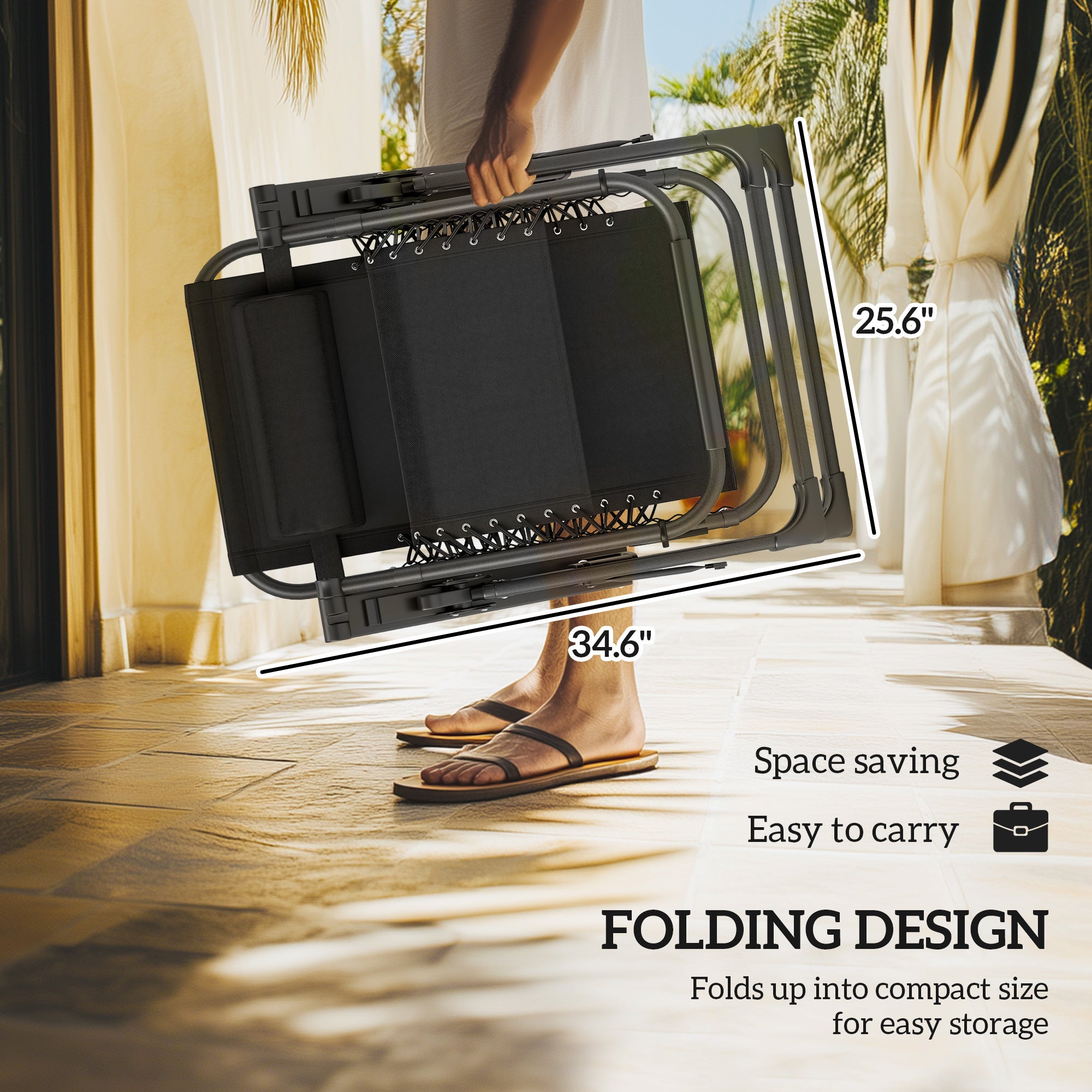 Zero Gravity Lounge Chair Set, 2 Pieces Reclining Folding Outdoor Lounge Chairs with Cushion, Headrest, Side Tray, Black