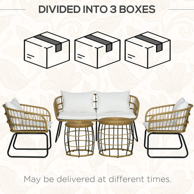 5 Piece PE Rattan Outdoor Furniture Set with Cushioned Chairs, Loveseat Sofa & Stackable Coffee Tables