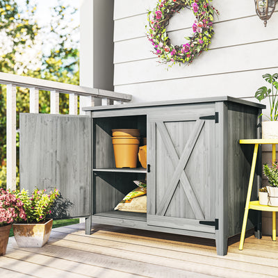 Wooden Outdoor Storage Cabinet, Garden Shed Potting Shed with Shelf and Double Doors