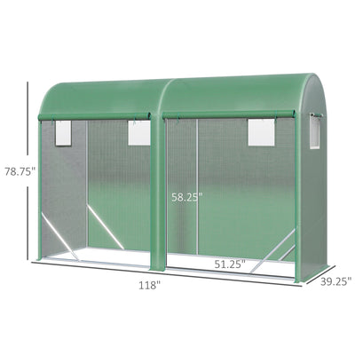 10' x 3' x 7' Walk-in Lean-to Greenhouse, Steel, 4 Zipper Roll-up Windows & 2 Doors, UV Protecting PE Cover for Growing Flowers, Vegetables, Tropical Plants, Saplings, Succulents, Green