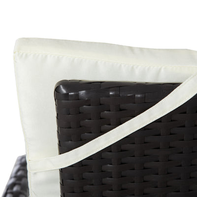 3 Piece Patio Bistro Set, PE Wicker Furniture Conversation Set w/ Tufted Cushion Reclining Chairs & Coffee Table, Cream