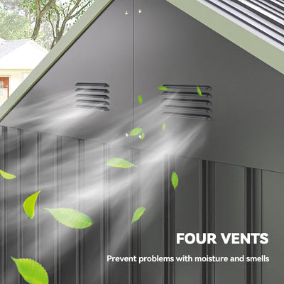 8' x 5.5' Metal Garden Storage Shed, Extra Large Outdoor Tool Storage House w/Lockable Doors, Window, Air Vents
