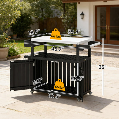 Outdoor Bar Cart with Storage, Stainless Steel Outdoor Bar Table Top, Wheeled HDPE Kitchen Island for Food Prep