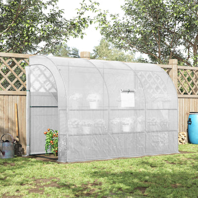 10' x 5' x 7' Outdoor Walk-In Greenhouse, Plant Nursery with Zippered Doors, PE Cover and 3 Wire Shelves