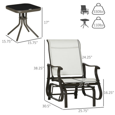 3-Piece Outdoor Gliders Set Bistro Set with Steel Frame, Tempered Glass Top Table for Patio, Garden, Backyard, Lawn