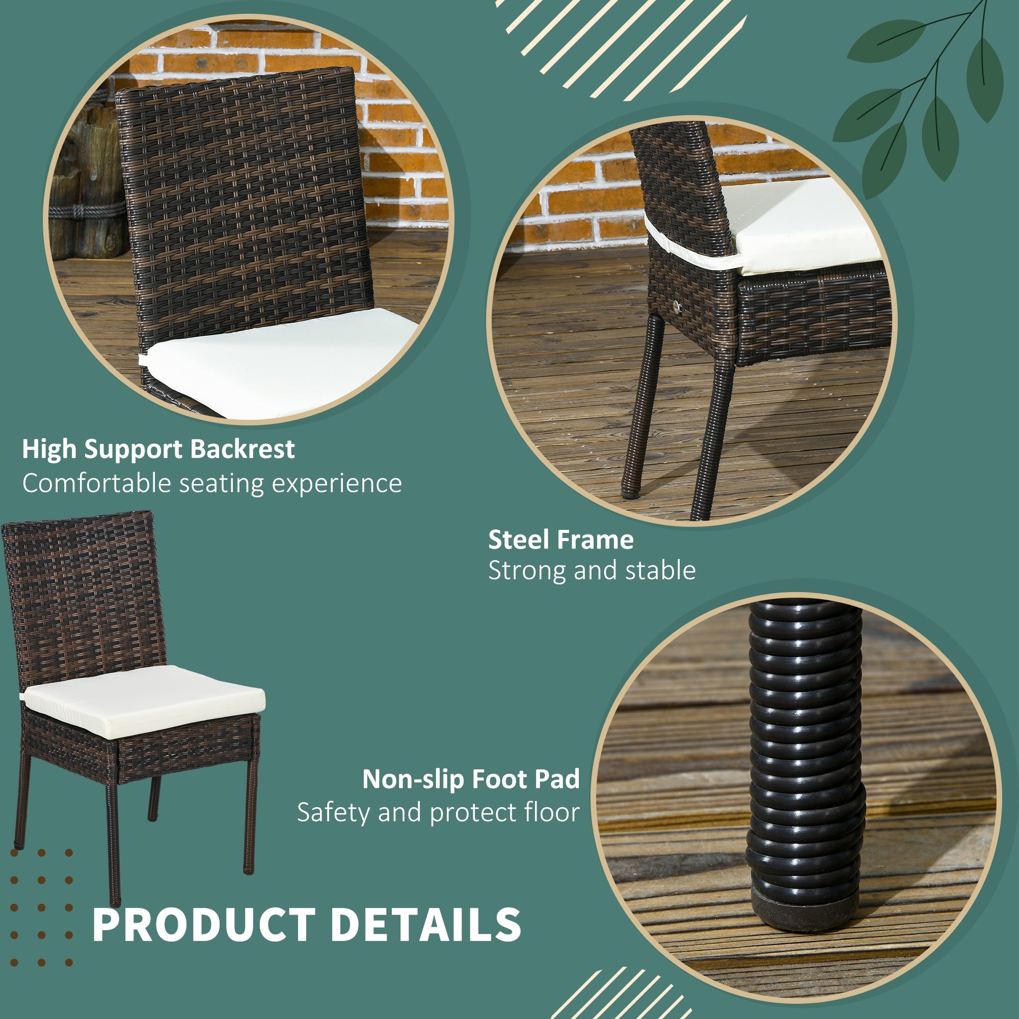 4 PE Rattan Outdoor Dining Chairs with Cushions, Patio Wicker Dining Chairs with Backrest