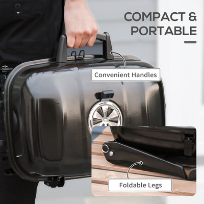 14" Portable Grill, Small Charcoal Grill for Outdoor Cooking, BBQ, Camping, Enamel Coated, Folding Legs, Black