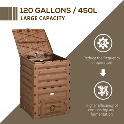 Garden Compost Bin, 120 Gallon (450L) Garden Composter, BPA Free, with 80 Vents and 2 Sliding Doors, Lightweight & Sturdy, Fast Creation of Fertile Soil