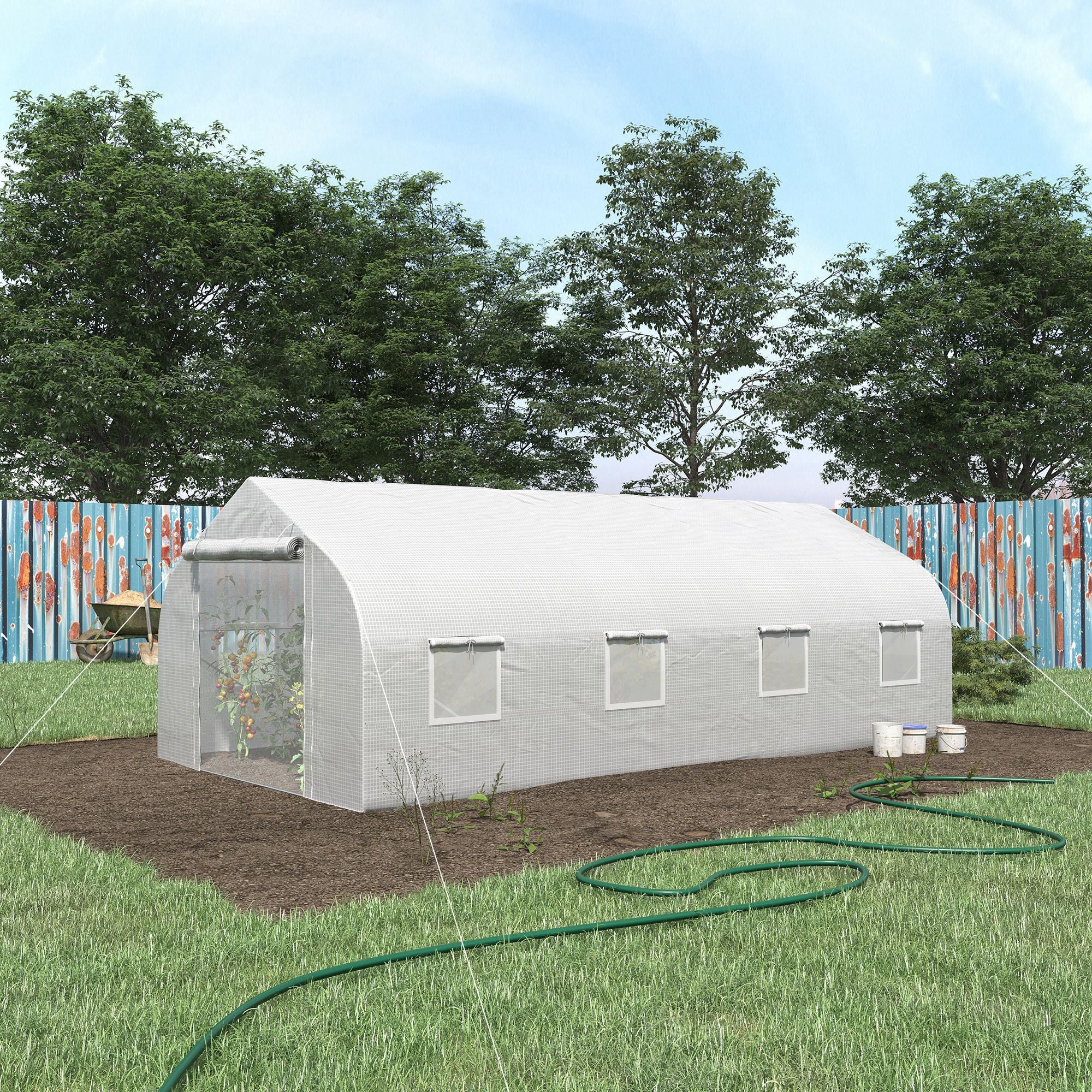 20' x 10' x 7' Walk-in Tunnel Greenhouse with Zippered Mesh Door and 8 Mesh Windows, Gardening Plant Hot House with Galvanized Steel Hoops