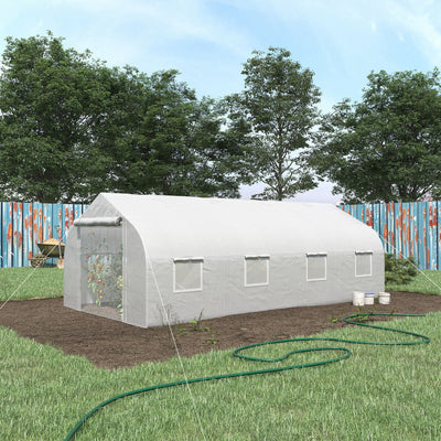 20' x 10' x 7' Walk-in Tunnel Greenhouse with Zippered Mesh Door and 8 Mesh Windows, Gardening Plant Hot House with Galvanized Steel Hoops