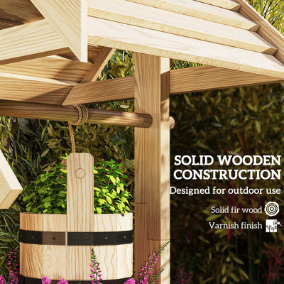 Wood Wishing Well for Outside with Hanging Bucket, Wishing Well Planter with Drain Hole for Garden Patio