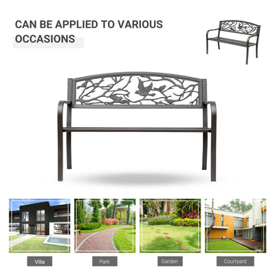 50" Vintage Bird Pattern Garden Cast Iron Patio Bench - Brown