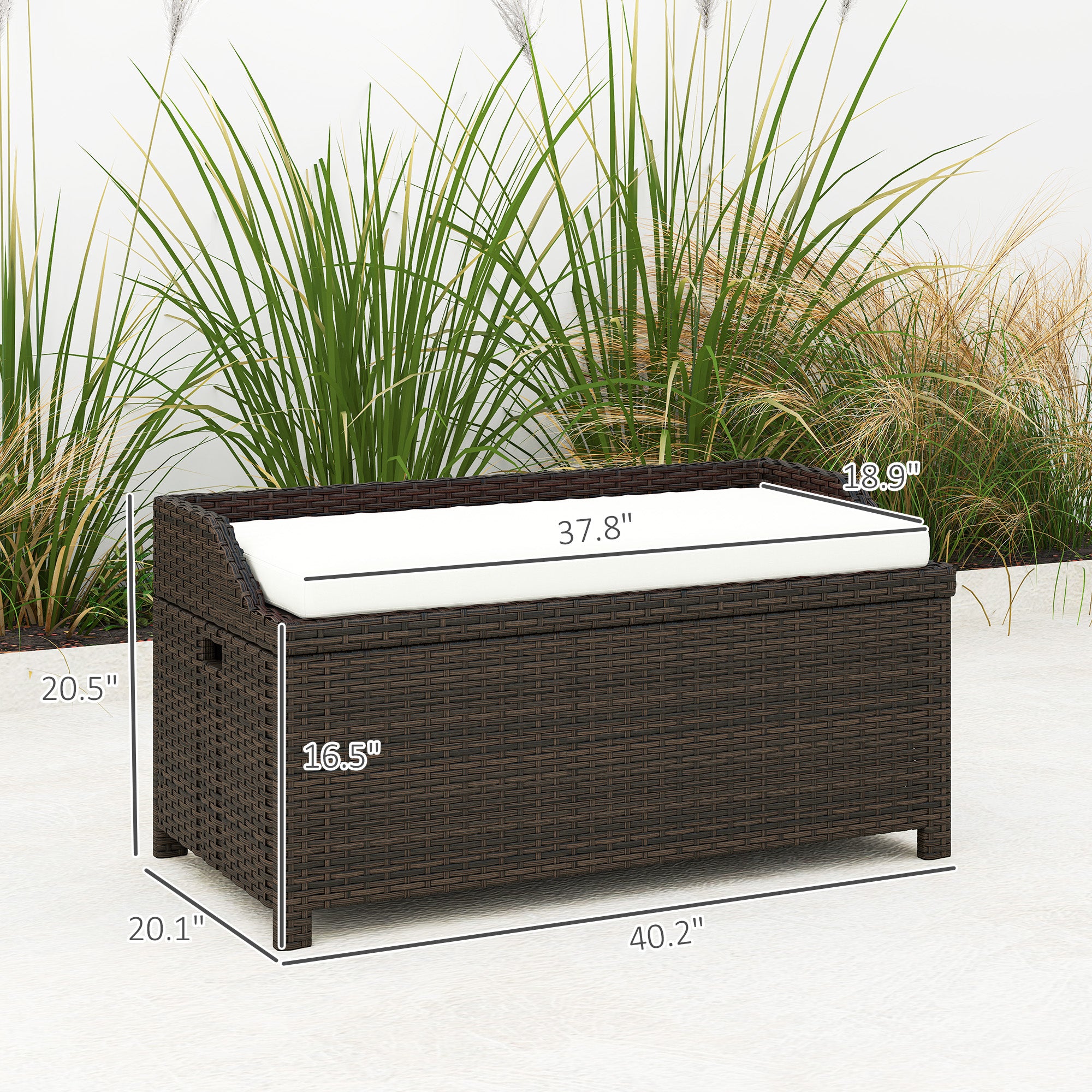 Outdoor Wicker Storage Bench with Storage & Cushion