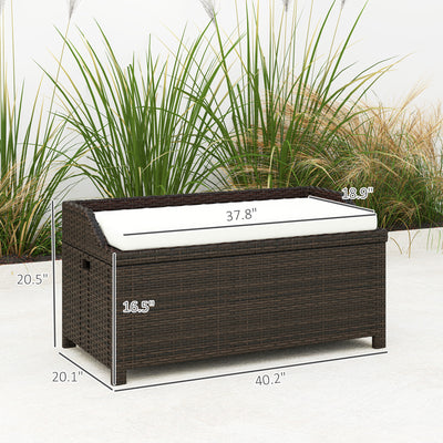 Outdoor Wicker Storage Bench with Storage & Cushion