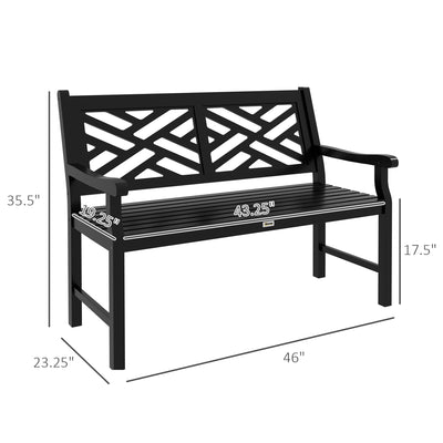 Outdoor Garden Bench, Wooden Frame Patio Bench with Geometric Pattern, 43.25 Inch Weatherproof 2-Person Love Seat for Garden, Lawn, Porch, Yard, Work Entryway