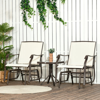 3 Piece Outdoor Glider Chair with Coffee Table Bistro Set, 2 Patio Rocking Swing Chairs with Breathable Sling Fabric, Glass Tabletop, for Backyard, Garden and Porch