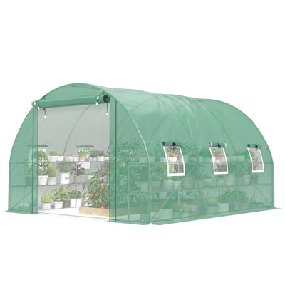 10'x11'x6' Walk-in Tunnel Greenhouse with Shelves, Mesh Door and Windows, Hoop House Greenhouse with PE Cover