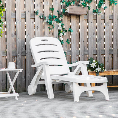 Outdoor Chaise Lounge Chair on Wheels, Waterproof, Quick Assembly, Folding, 5 Level Adjustable Backrest for Pool, White
