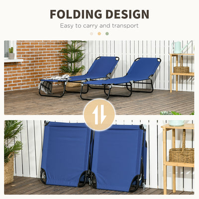 2 Piece Folding Chaise Lounge Pool Chairs, Outdoor Sun Tanning Chairs with 5-Level Reclining Back, Steel Frame for Beach, Yard, Patio