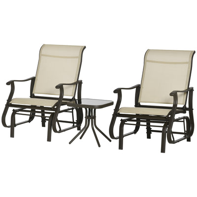 3-Piece Outdoor Gliders Set Bistro Set with Steel Frame, Tempered Glass Top Table for Patio, Garden, Backyard, Lawn