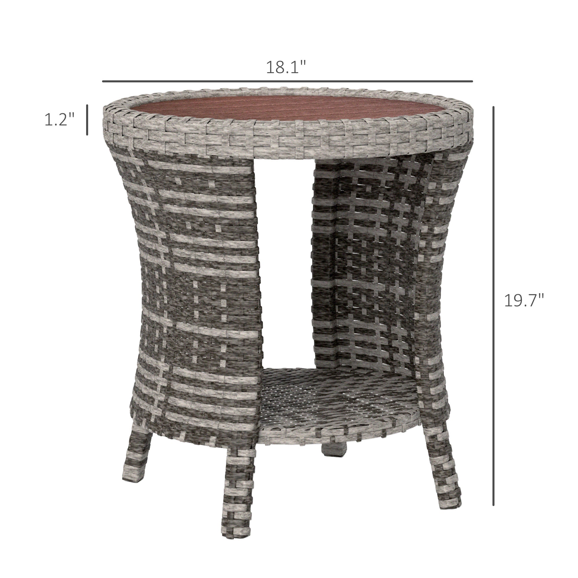 18" Wicker Outdoor Coffee Table, PE Rattan Patio Side Table with 2-Tier Storage, Composite Wood Top