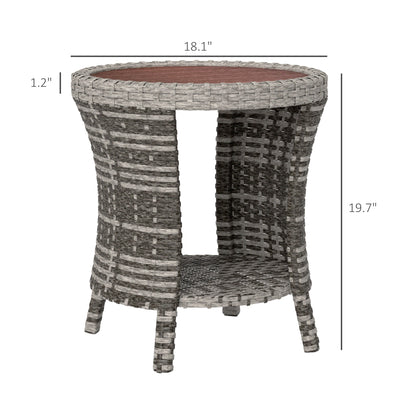 18" Wicker Outdoor Coffee Table, PE Rattan Patio Side Table with 2-Tier Storage, Composite Wood Top