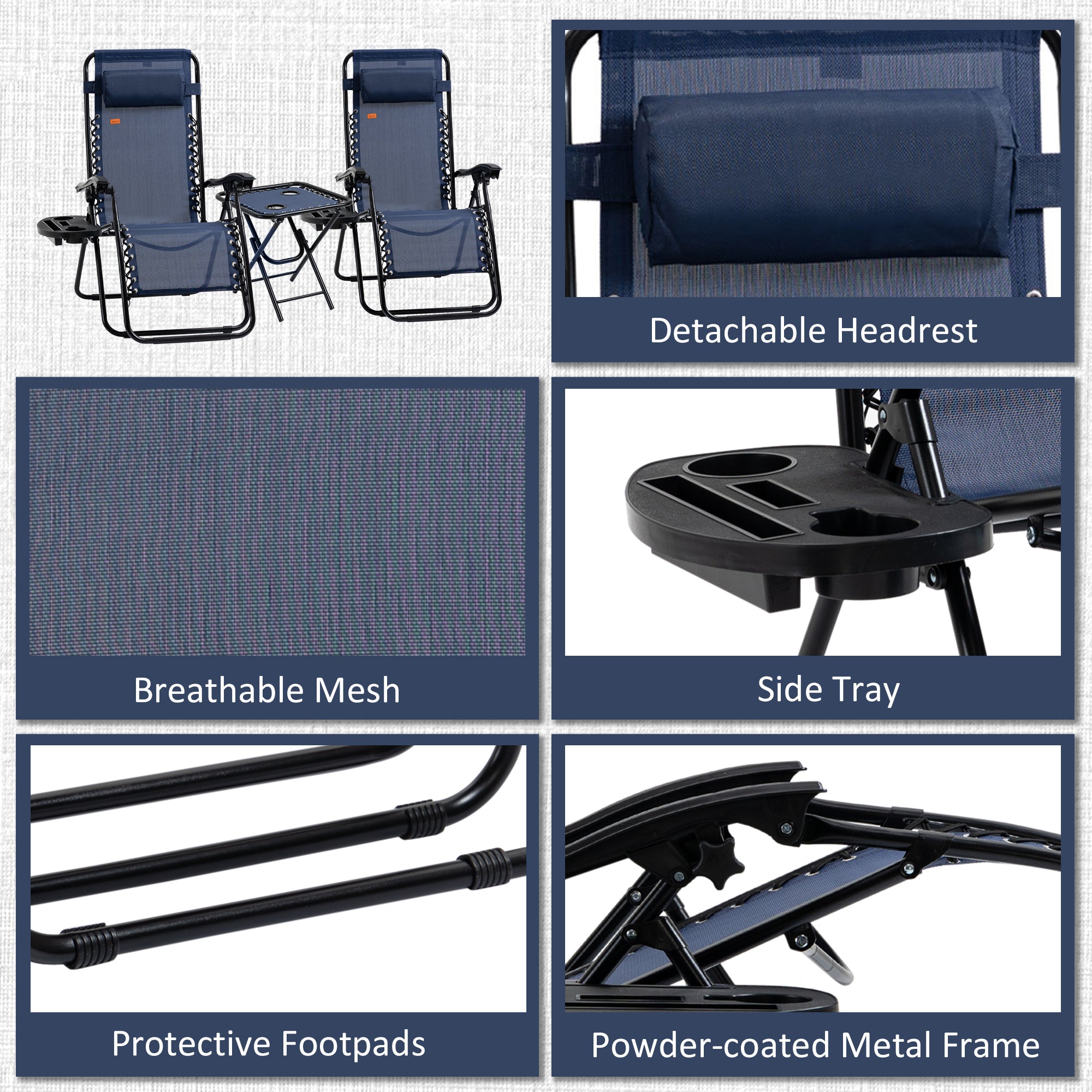 Zero Gravity Chair Set with Side Table, Folding Reclining Chair with Cupholders & Pillows, Adjustable Lounge Chairs for Pool, Backyard, Lawn, Beach