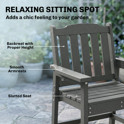 All-Weather Patio Chair, HDPE Patio Dining Chair, Heavy Duty Wood-Like Outdoor Furniture for Garden, Backyard, Deck, Porch, Lawn