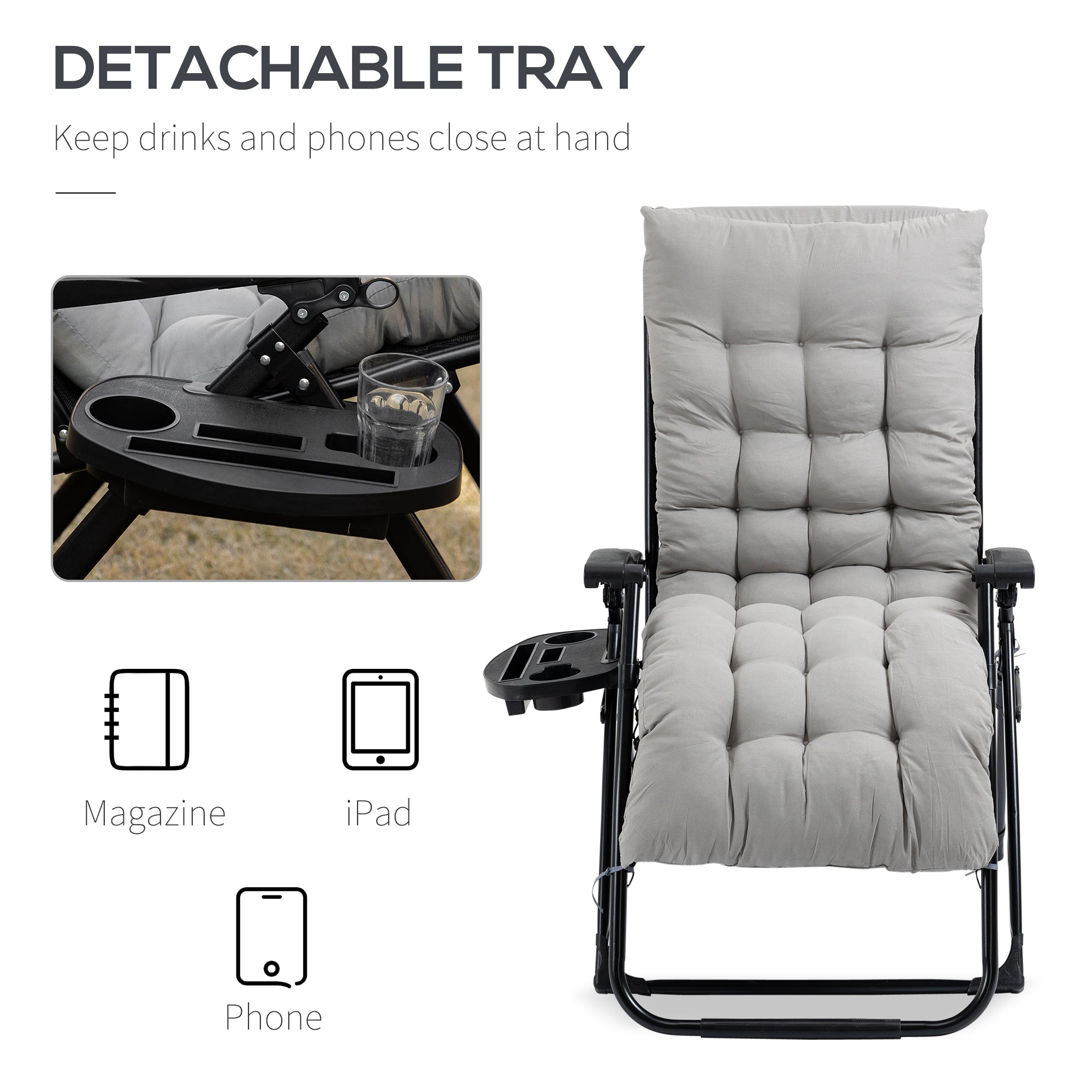 Padded Zero Gravity Chair, Folding Recliner Chair with Cup Holder Cushion