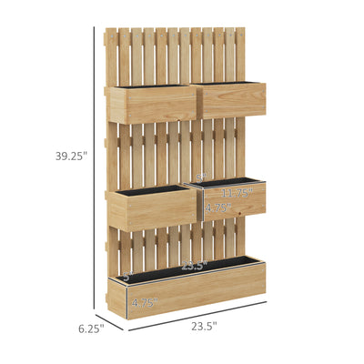 Wall Mounted Planter with Trellis and Drainage Holes for Small Spaces, Raised Garden Bed, Natural