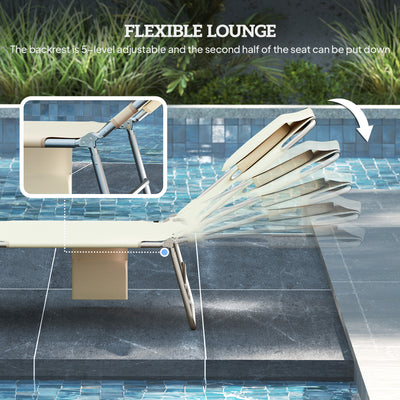2 Tanning Chairs with Face Hole, 5-Level Adjustable Outdoor Chaise Lounge Chair with Pillow for Beach, Pool