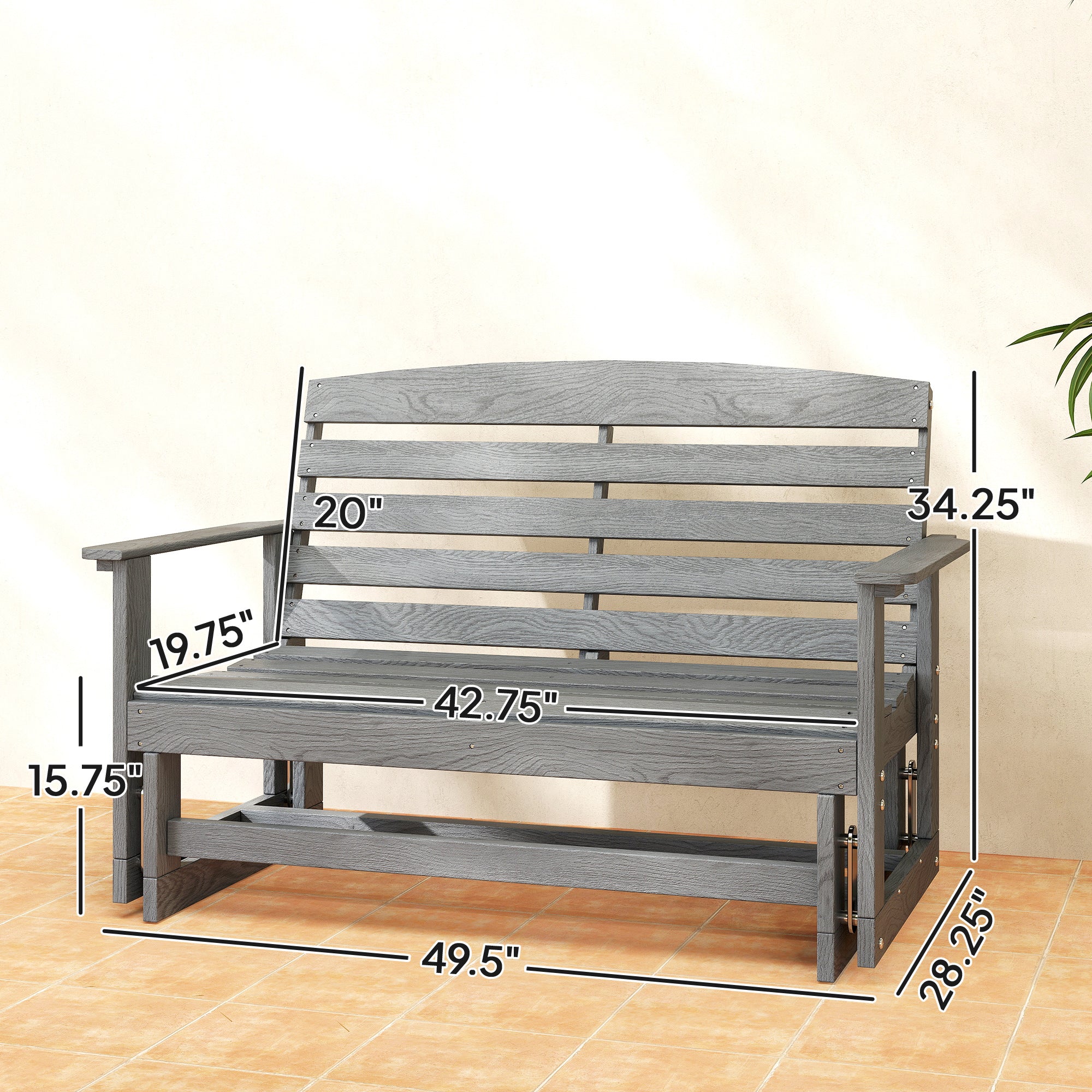 Patio Glider Bench w/ HDPE Slatted Double Rocking Chair