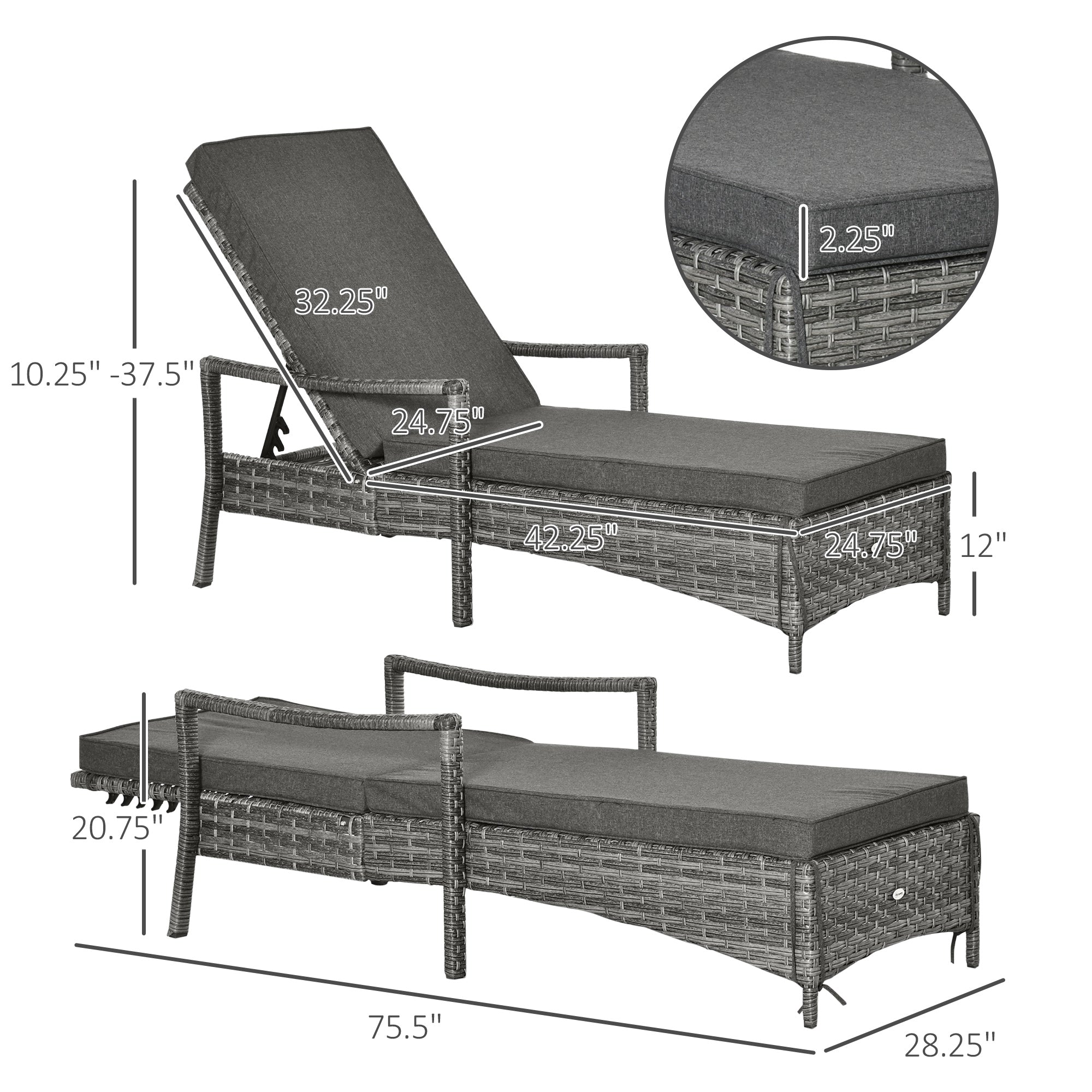 Wicker Chaise Lounge, 4 Position Adjustable Backrest and Cushions Outdoor Lounge Chair PE Rattan Sun Lounger for Poolside, Balcony or Garden