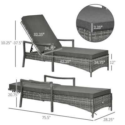 Wicker Chaise Lounge, 4 Position Adjustable Backrest and Cushions Outdoor Lounge Chair PE Rattan Sun Lounger for Poolside, Balcony or Garden