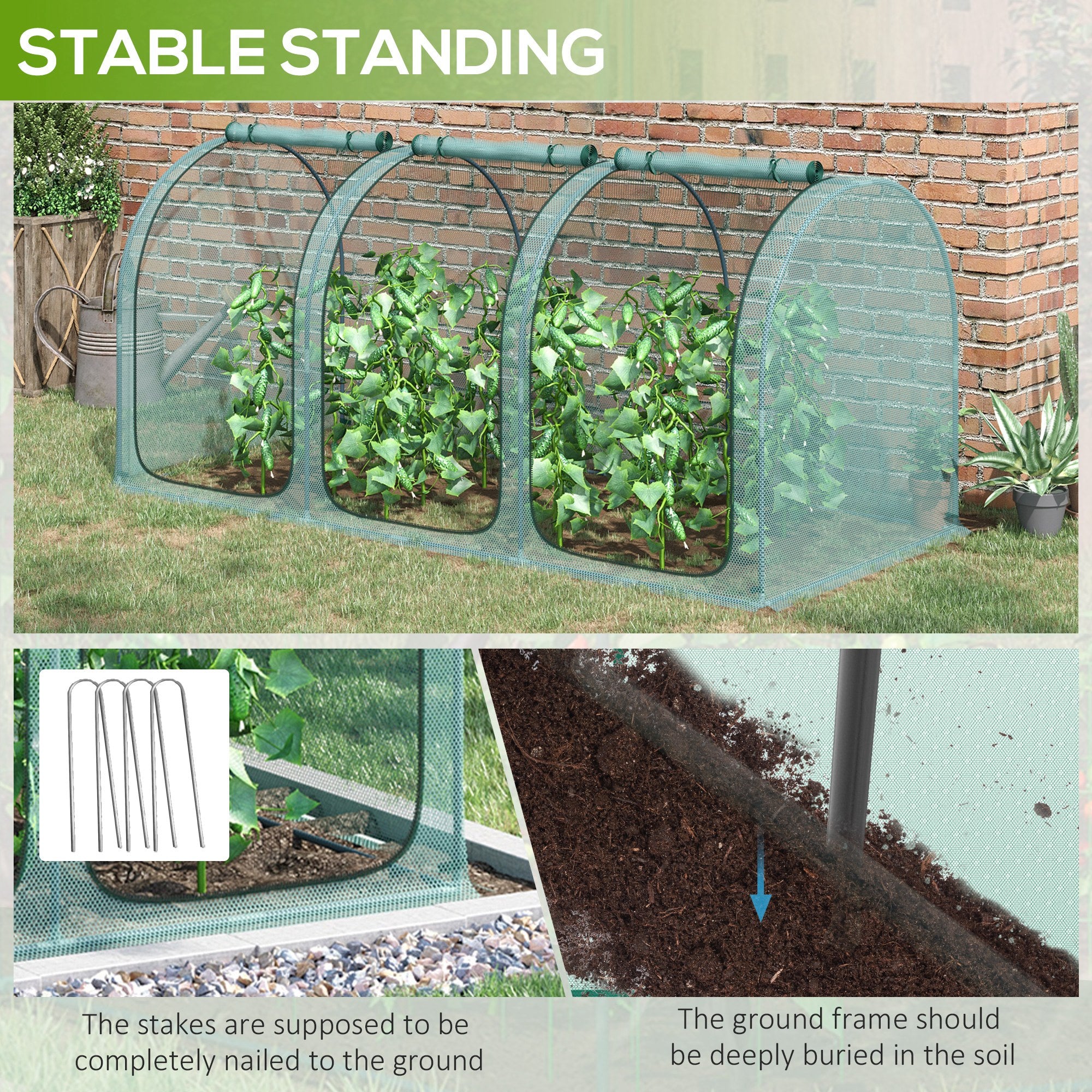 9' x 4' Crop Cage, Plant Protection Tent with Three Zippered Doors, Steel Frame, Storage Bag and 4 Ground Stakes, for Garden, Yard, Lawn