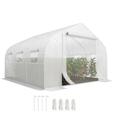 11.5' x 10' x 6.5' Walk-in Greenhouse, Tunnel Green House with Zippered Door and 6 Mesh Windows, Gardening Plant Hot House with Galvanized Steel Frame, White