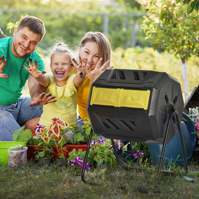Tumbling Compost Bin Outdoor 360° Dual Chamber Rotating Composter 43 Gallon