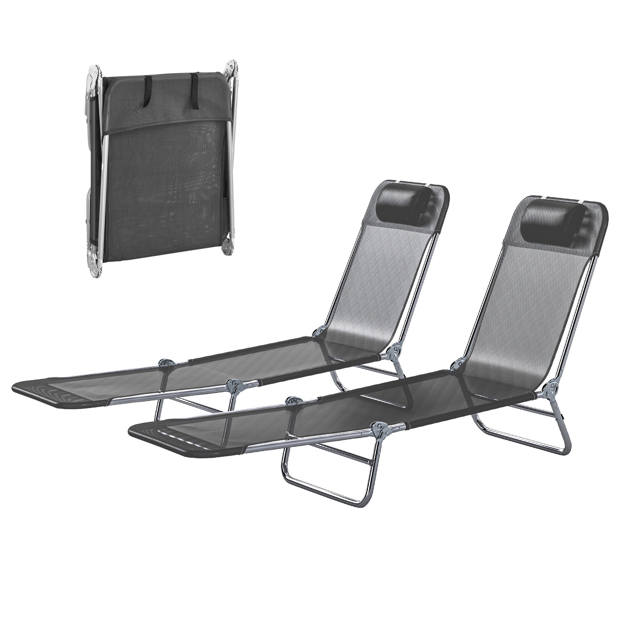 2 Piece Folding Chaise Lounge Chairs, Pool Sun Tanning Chairs with Reclining Back, Breathable Mesh Seat