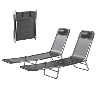 2 Piece Folding Chaise Lounge Chairs, Pool Sun Tanning Chairs with Reclining Back, Breathable Mesh Seat