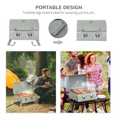 21.75" Charcoal BBQ, Portable Grill with 2 Burners, Heat-Resistant Handle, Folding Legs, Removable Ashtray, Thermometer, Carbon Steel, for Outdoor Cooking, Camping