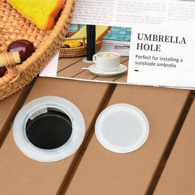 22" Outdoor Side Table with Umbrella Hole, Rattan Wicker End Table with Sand Bag and Steel Frame for Patio, Garden, Backyard
